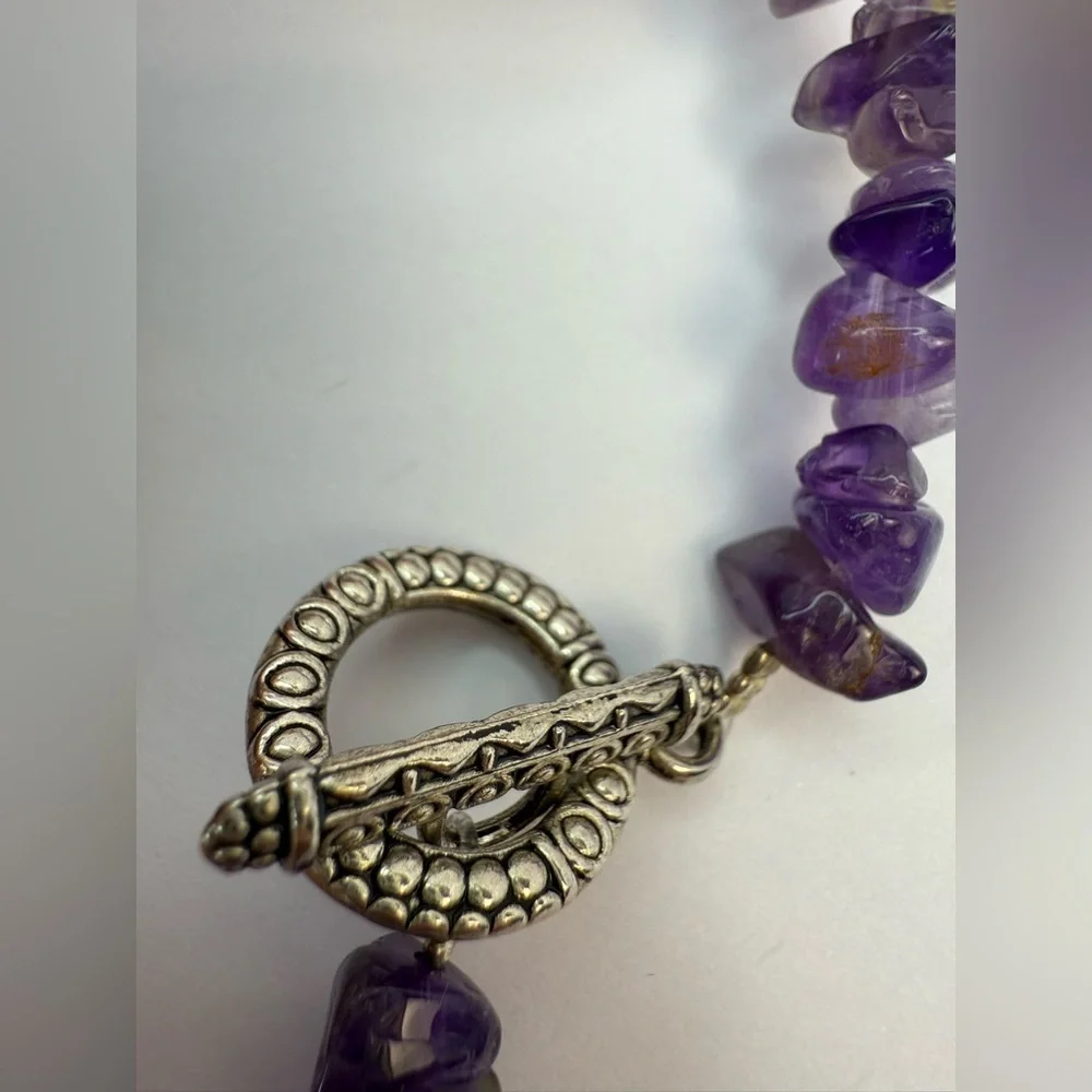 Carved amethyst lizard pendant with amethyst rock crystal necklace